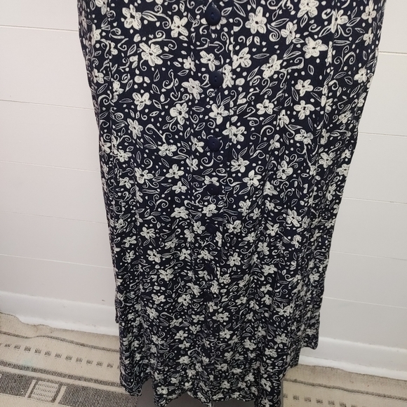 Vintage Style 90's Floral Button Front Lace Up Ties Midi Dress Size 11 - Picture 4 of 12